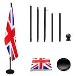 Indoor Flagpole with Base,200cm-252cm Raised and Lowered to Adjust the Height,The Base adds Weight, Flagpoles Rotate 360 Degrees, 90x150cm UK Flag. Suitable for Office, Auditorium, School…