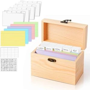 MOBYKE Index Card Holder 4x6, 100 Pcs Heavy-Duty Index Card Business Card Organizer Wooden Recipe Box with Dividers Flash Card Holder with 30 White Dividers, 1 Blank Sticker and 1 Letter Sticker