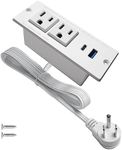 USB C Desktop Power Bar PD Fast Charge Recessed Power Strip 2 Outlets 2 USB (PD20W & QC18W, Total 20W) Plug in Extension Cord Insert Mount for Tabletop Sofa Cabinet Nightstand White