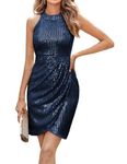 JASAMBAC Glitter Dresses for Women UK，Sequin Dress Halterneck Sparkly Glitter Cocktail Party Night Club Dress Ruched Bodycon Dresses