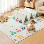 MiniExplorer Double-Sided Waterproof Baby Floor Mat | Extra Large 6.5 x 4.5 ft | 8mm Thick Foam Play Mat | BPA Free, Foldable, Reversible Crawling & Tummy Time Mat for Babies & Kids - Sea & Giraffe
