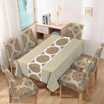 HOKIPO Set of 6 Chair Covers with Matching Tablecloth (AR-4803-D3)