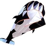 Hengda KITE-3D Kite for Kids & Adults, Huge Frameless Soft Parafoil Giant Black Dolphin Orcas Whale Breeze Kite