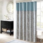 Madison Park Aubrey Shower Curtain Paisley Jacquard Pieced Microfiber Faux Silk Modern Home Bathroom Decorations Bathtub Privacy Screen, Decorative Bathroom, 72" x 72", Teal