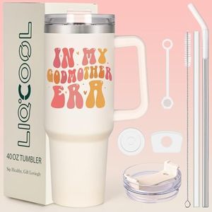 LiqCool Godmother Proposal Gift, In My Godmother Era 40 Oz Tumbler, Godmother Gifts from Godchild, Will You Be My Godmother, Birthday Christmas Mother's Day Gifts for Godmother(Cream)