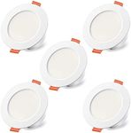 LED Recessed Ceiling Lights, Round Spotlights, 3 Inch Downlights 8W 60W 800 lumens, IP44 2700K Warm White (Pack of 5)