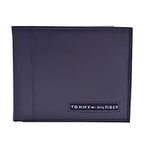 Tommy Hilfiger Men's Genuine Leather Passcase Wallet with Multiple Card Slots, Navy Cambridge, One Size