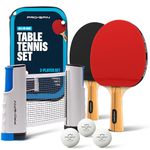 PRO-SPIN Portable Ping Pong Set with Retractable Ping Pong Net for Any Table, All-in-One Table Tennis Set with Ping Pong Paddles, Balls & Case, Tabletop Family Game (Red, 2-Player Set)