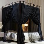 AIOOO 4 Corners Post Princess Curtain Bed Canopy Double Layer Cozy Mosquito Net Mesh and Cloth for Girls Adults Bedroom Decoration (Double-Black/Black, 53" W*78" L*82"*H/(Full))