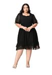 PrettyPlus by Desinoor.com Plus Size Black Chevron Zig Zag Georgette Dress