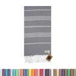 KZY LONDON Turkish Beach Towel - 100x180cm Large Turkish Hammam Peshtemal Towel - Absorbent, Quick Dry, Lightweight, Compact Towels for Swimming, Bath Yoga Gym Sauna Travel (Dark Grey)