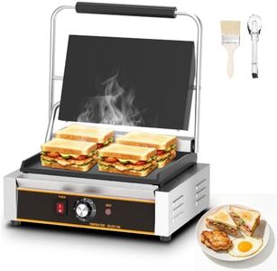 Popfoodex Commercial Panini Press - 2200W Electric Panini Sandwich Grill w/Nonstick Coating & Adjustable Temp, Stainless Steel, Panini Grill Press w/14"x9" Cooking Pan (Full Flat),Double-sided Heating