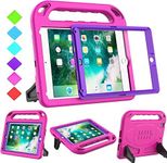 BMOUO Kids Case for iPad 9.7 2018/2017/iPad Air 2/1, iPad 6th/5th Generation, Built-in Screen Protector, Shockproof Handle Convertible Stand Case for iPad 6th/5th Gen 9.7', Purple Rose