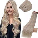 LaaVoo Weft Hair Extensions Real Human Hair 20 Inch 100g Dark Brown and White Blonde Highlighted Hair Extensions Straight Sew in Hair Extensions Double Weft Hair Extensions #19/60