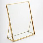 HUWIX Home Decor Glass and Metal table top Picture Frame with 2 Sides Glass, with supporting Glass stand (20×1 cm, Golden), Tabletop