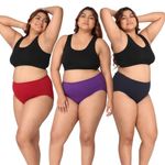 Adira | 4XL-10XL Cotton Panties for High Waist | High Waist Panty with Full Coverage | Inside Elastic - No Elastic Exposure to Skin | Plus Size | Pack of 3 | Navy Blue, Maroon & Magenta | 5XL