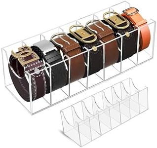 Acrylic Belt Organizer for Closet - 7 Compartments Transparent Storage Holder | Display Case for Makeup, Jewelry, Watches, Bow Tie, & Bracelets | Multipurpose Clear Containers & Versatile Design