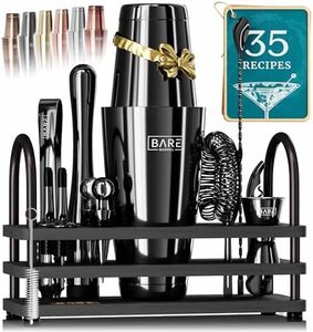 BARE BARREL® 14-Piece Jet Black/Black Cocktail Making Kit | Bartender Kit Cocktail Shaker Set Maker with 800ml Boston Shaker, Bamboo-Metallic Organiser Stand & 35 Recipe Cards