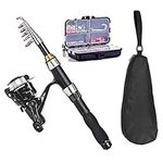 Doorslay Telescopic Fishing Rod and Reel Combo Set Fishing Rod Reel Combo Full Kit 1.5m Telescopic Fishing Rod Spinning Reel Set with Hooks Soft Lures Barrel Swivels Storage Bag