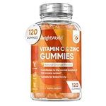 Vitamin C and Zinc Gummies for Adults & Kids - 200mg VIT C as L-Ascorbic Acid - 120 Chewable Vitamin C Gummies - Low Sugar, Natural Orange Flavour, Immunity Vitamins - Hair, Skin & Nail Vitamins