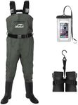 DikaSun Waterproof Fishing Waders for Men Women| 2-Ply Nylon/PVC Chest Wader with Boots for Fly Fishing| Lightweight Bootfoot Waders (Green, M6/W8)