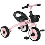 Qaba Tricycle for Toddler 2-5 Year Old Girls and Boys, Toddler Bike with Adjustable Seat, Basket, Bell, Pink