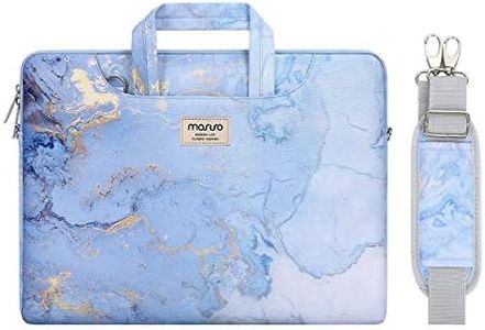 MOSISO Laptop Shoulder Bag Compatible with 17-17.3 inch Dell HP Acer Samsung Sony Chromebook Computer, Watercolor Marble Sleeve with Trolley Belt, Blue