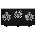 Elica Vetro Glass Top 3 Burner Gas Stove (7031 CT VETRO Black), Manual Ignition