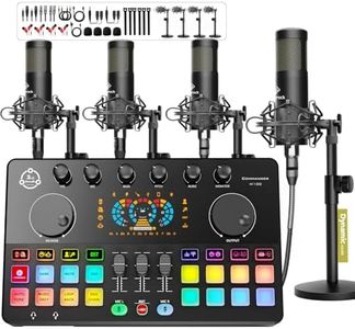 Podcast Equipment Bundle for 4, Audio Interface with 4 Dynamic Microphone, 4 Desktop Mic Stands, Voice Change, DJ Mixer for Vocal Recording Podcasting,Streaming,Singing TikTok, COMMANDER M100 3rd