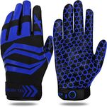 Football Receiver Gloves Adult Kids Pair, Ultra Stick Palm High Grip Catching Soccer Gloves for Men Youth Small Medium Large XL, Black White Blue Red Durable Breathable (Blue, Adult-Medium)