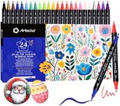 Artecho Acrylic Paint Pens 24 Colors, Dual Tip Acrylic Paint Markers with Brush Tip and Fine Tip for Rock Painting, Glass, Paper, Wood, Egg, Canvas, Ceramic, Fabric, leather, DIY Crafts