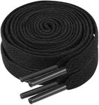 Ouligay 2 Pairs Flat Black Laces for Trainers Black Shoelace for Sneakers 8mm Wide Black Shoe Laces Football Boot Laces for Men Women Adults Kids Walking Running Sports Athletic Shoes