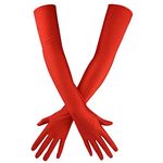 Wobe Long Opera Party 20s Satin Gloves Stretchy Adult Size Elbow Length Wedding, Red, One Size