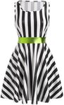 IMEKIS Black and White Striped Dress for Women: Adult Halloween Costume 2024 Movie Character Cosplay Rave Outfit Holographic Metallic Mini Skater Dress Role Play Party Black + White Striped Medium