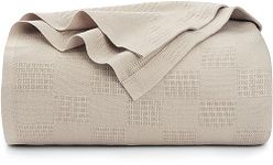 Utopia Bedding 100% Cotton Blanket (King Size - 90x108 Inches) 350GSM Lightweight Thermal Blanket, Soft Breathable Blanket for All Seasons (Khaki)