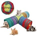 Hejo Cat Tunnel 3 Way, Lovely Rabbit Tunnel with Play Ball, Foldable Pet Tunnel for Bunny, Guinea Pig, Kitten and Other Small Animals Exercising Hiding Training and Running with Fun (Colorful)