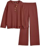 LILLUSORY Women's 2 Piece Trendy Outfits Oversized Slouchy Matching Sets Cozy Knit Sweatsuit Sets, Brick Red, Small