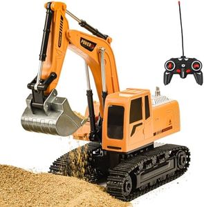 CYZAM Remote Control Excavator Toy, RC Construction Truck with Metal Shovel, Light & Sound, 1:24 Toy Rechargeable Engineer Digger Vehicle Car for Kids Boys Girls 3 4 5 6 7 8 Years Old