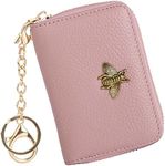 FORTUNA RFID Credit Card Holder Keychain Wallet Leather Zipper Card Case for Women (Dark Pink)