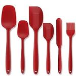 Silicone Spatula Set Silicone Kitchen Utensils Set Silicone Brush Heat Resistant Food Grade Non-Stick, for Cooking Baking Cake Decorating (6-Set Red)