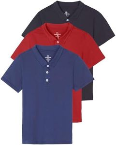 Real Essentials 3 Pack Boys Uniform Short Sleeve Polo Shirts T Kids Button Tops Tees Childrens Plain Girls Graduation Youth School Collared Cotton Summer Teen, 16-18