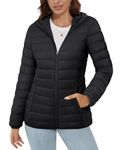 MAGCOMSEN Womens Black Jackets Hooded Ultra-light Puffer Quilted 4 Pockets Water-resistant Long Sleeve Full-zip Padded Coat, Black XXL