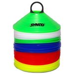 Synco Disc Plastic Space Marker | Agility Soccer Cones | Cones Marker for Training, Football, Kids, Ground Marking, Sports, Field with Carry Bag (2 inches, Multicolor) (Set of 50)