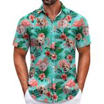 Acertele Custom Hawaiian Shirt with Face for Men Personalized Funny Button Down Hawaiian Shirts with Photo Flora Beach Shirts