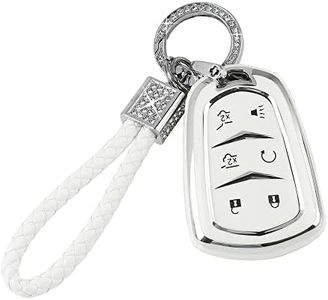 PIFOOG Escalade Key Fob Cover for Cadillac 6 Button Smart Keys Case Proector Accessories TPU Soft Bling Keychain White Silver Girly Cute for Cadillac Escalade ESV 2015-2020
