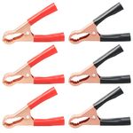 QTEATAK 6Pcs 50A Black & Red Insulated Heavy Duty Metal Spring Clip Alligator Clip for Loading Truck Car Battery Electric Test