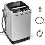 Giantex Full Automatic Washing Machine, 2 in 1 Portable Laundry Washer, 1.5Cu.Ft 11lbs Capacity Washer and Dryer Combo, 8 Programs & 10 Water Levels, Stainless Steel Barrel, Effort Saving Top Load Washer for Apartment Dorm (Gray)