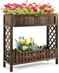 Giantex Wooden Raised Garden Bed, 2-Tier Elevated Planter Box Stand w/Shelf Fence, Planter Raised Bed Container Box for Vegetable Fruit Herb Flower, Indoor Outdoor Garden Kit for Patio Lawn, Brown