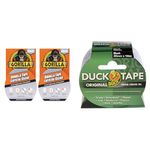 Gorilla Tape Crystal Clear 8.2m, 2 Count (Pack of 1) & Duck Tape Original Black, 50mm x 10m. The original high strength waterproof gaffer and duct adhesive cloth repair tape