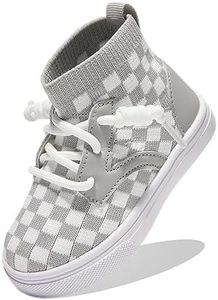 Newsonet Baby Shoes Boys Girls First Walking Infant Non Slip Walker Lightweight Breathable Mesh High Top Sneakers Grey White Size 12-18 Months Toddler